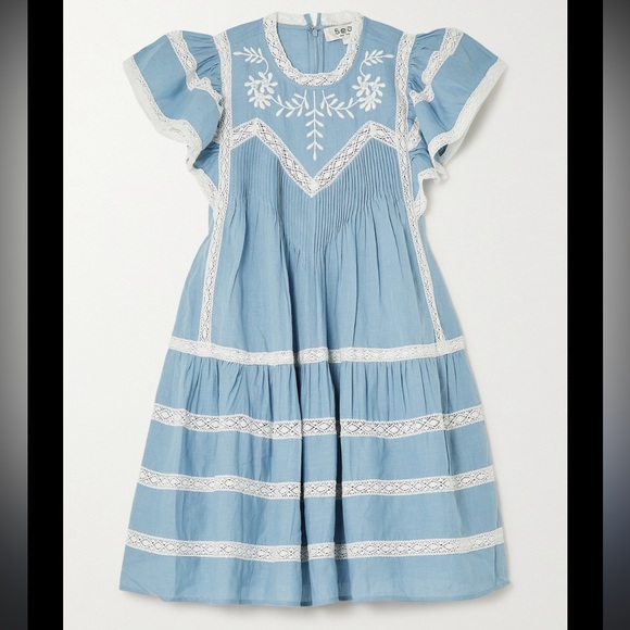 Sea New York Dresses & Skirts - SEA NY Kyla Lace-Trimmed Embroidered Cotton-Chambray Mini Dress